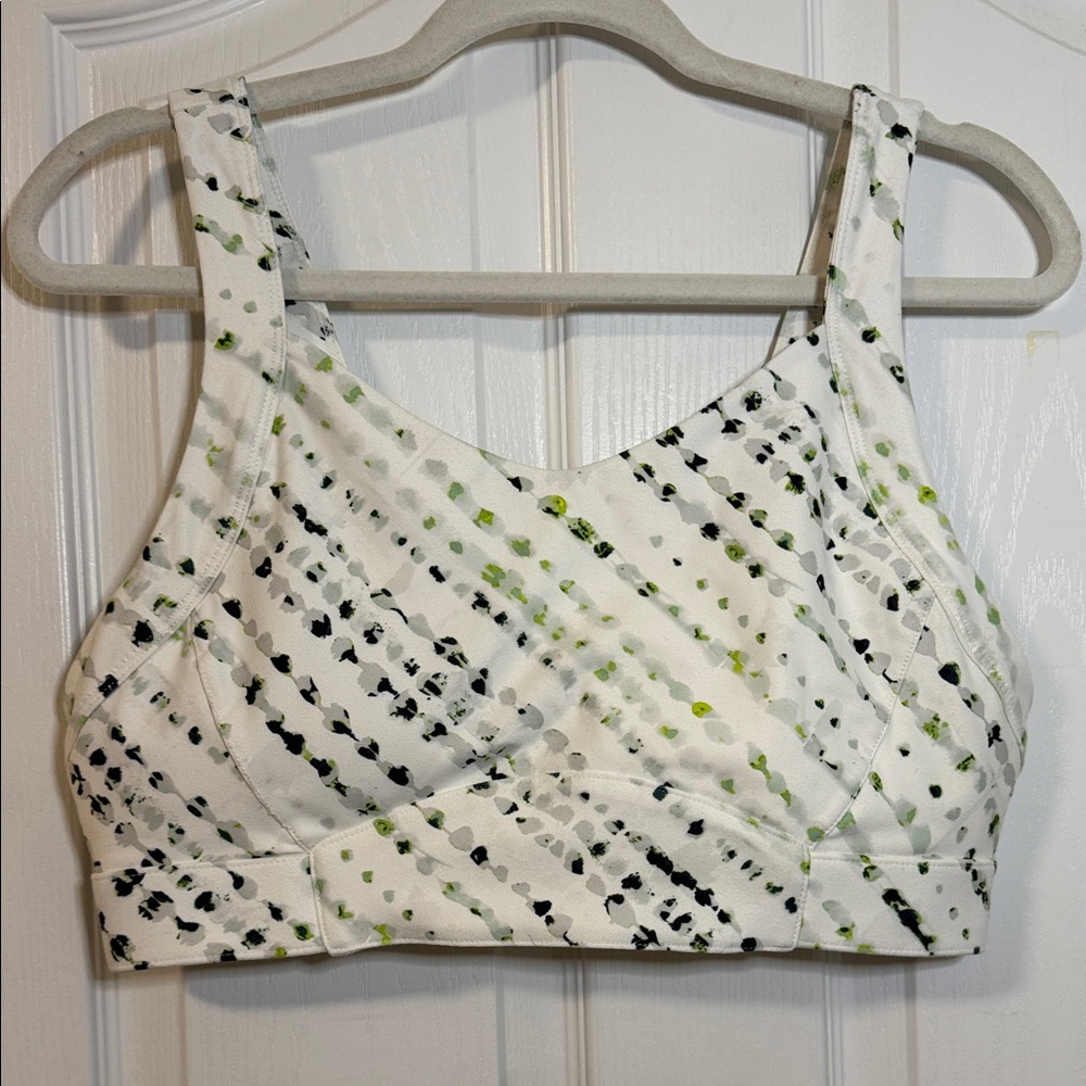 Fabletics White and Green Dotted Sports Bra